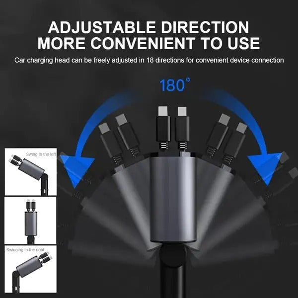 120W 4-in-1 Foldable Car Charger with USB Type-C Cable for iPhone, Huawei, Samsung - Fast Car Adapter Cord